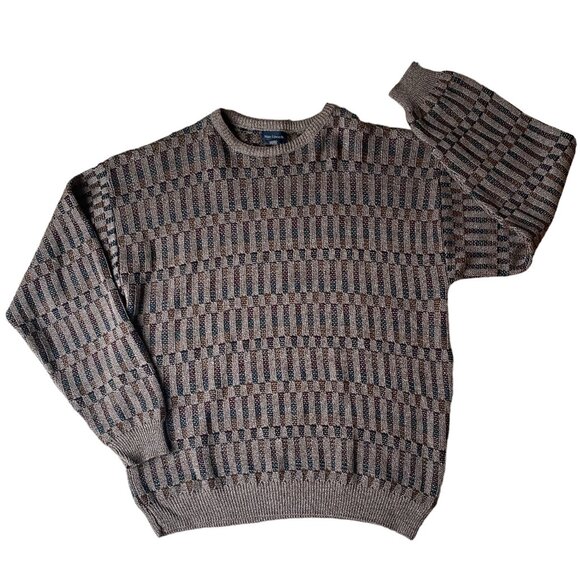 Vintage Eclectic Grandpa Sweater Men Brown Stripes Academia 80s Indie Grunge-XL - Picture 1 of 11